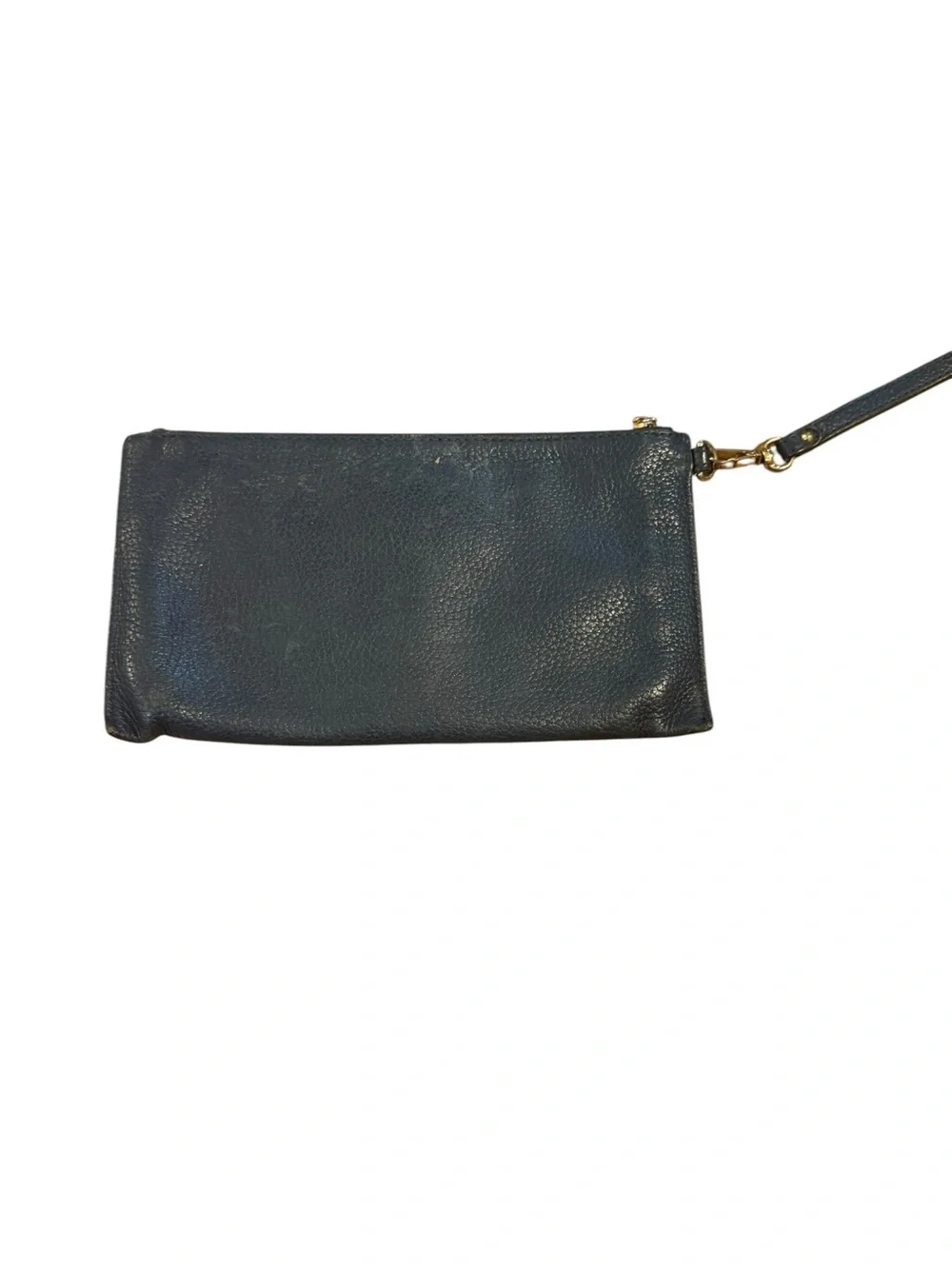 Michael Kors Navy Pebbled Leather Wristlet with Gold MK Emblem